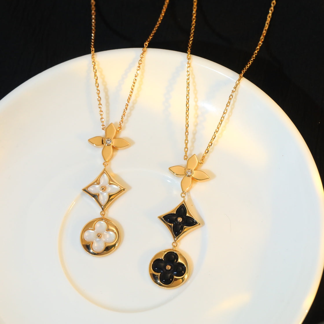 [Luxe Jewelry]STAR AND SUN ONYX PINK GOLD NECKLACE