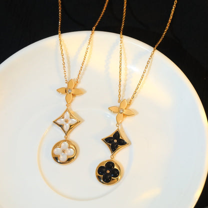 [Luxe Jewelry]STAR AND SUN ONYX PINK GOLD NECKLACE