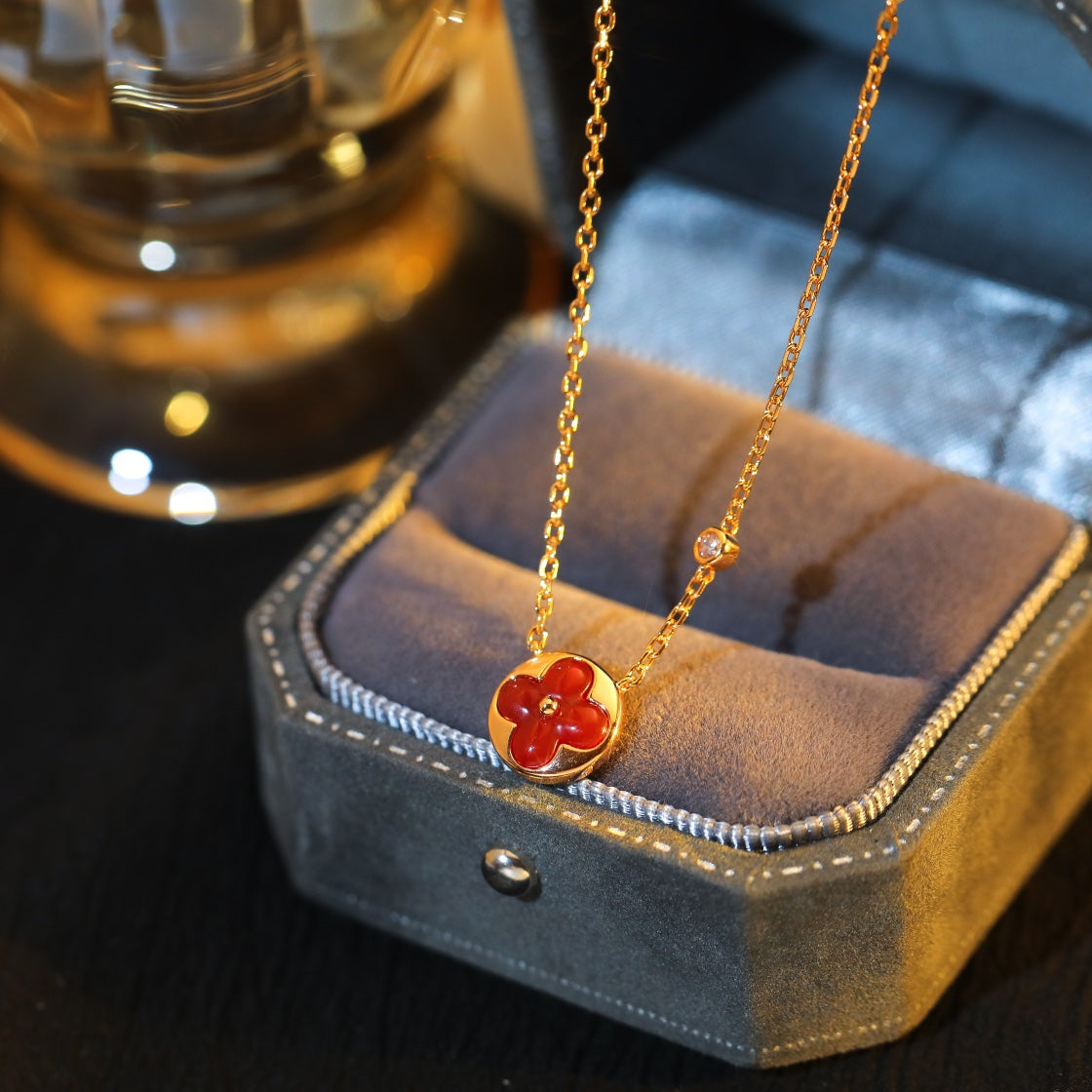 [Luxe Jewelry]SUN PEDANT PINK GOLD 1 DIAMOND NECKLACE
