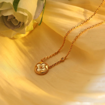 [Luxe Jewelry]SUN PEDANT PINK GOLD 1 DIAMOND NECKLACE