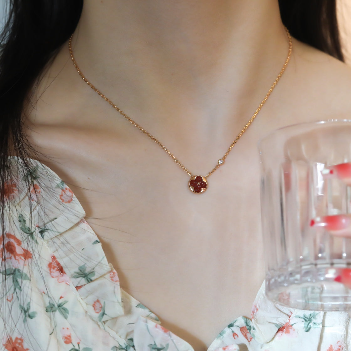 [Luxe Jewelry]SUN PEDANT PINK GOLD 1 DIAMOND NECKLACE