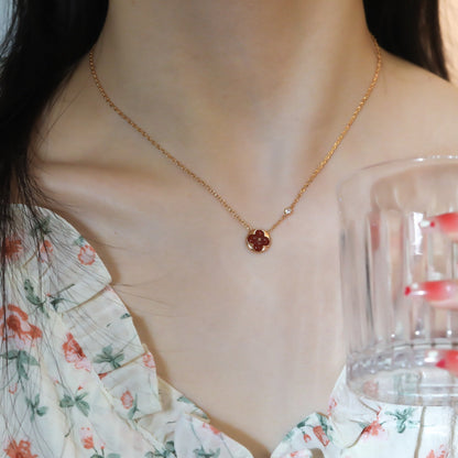 [Luxe Jewelry]SUN PEDANT PINK GOLD 1 DIAMOND NECKLACE