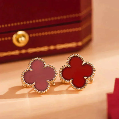[Luxe Jewelry]CLOVER MEDIUM 1 MOTIFS CARNELIAN  EARRINGS