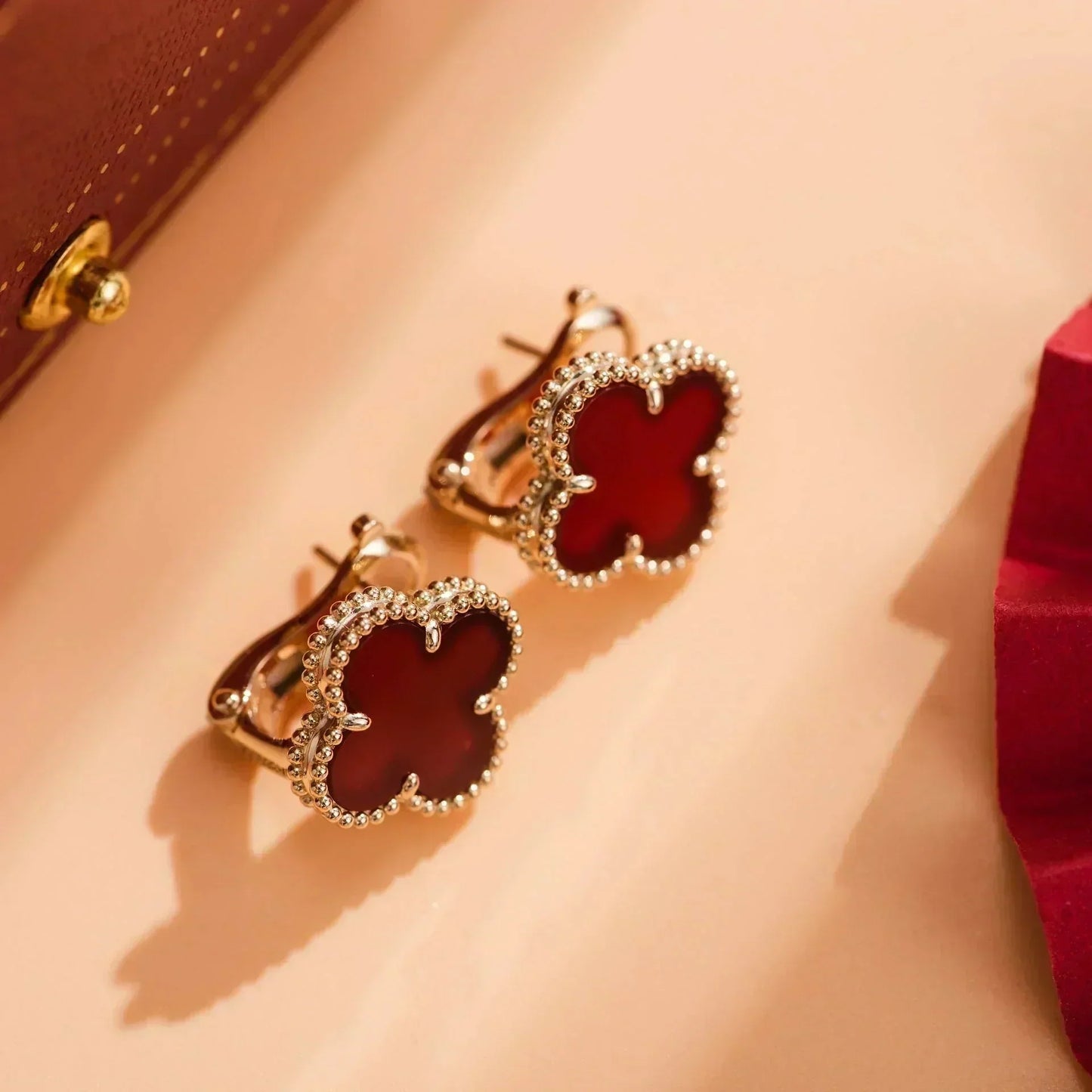 [Luxe Jewelry]CLOVER MEDIUM 1 MOTIFS CARNELIAN  EARRINGS