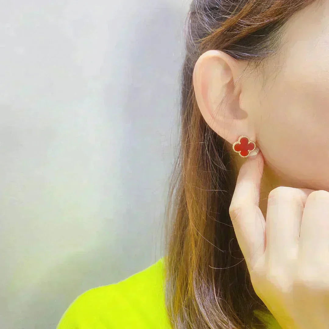 [Luxe Jewelry]CLOVER MEDIUM 1 MOTIFS CARNELIAN  EARRINGS