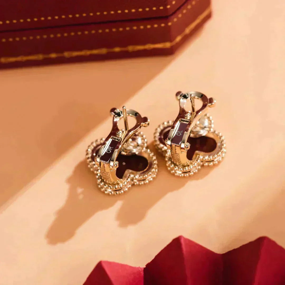 [Luxe Jewelry]CLOVER MEDIUM 1 MOTIFS CARNELIAN  EARRINGS