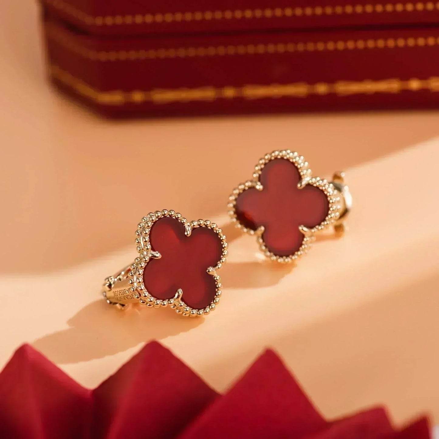 [Luxe Jewelry]CLOVER MEDIUM 1 MOTIFS CARNELIAN  EARRINGS