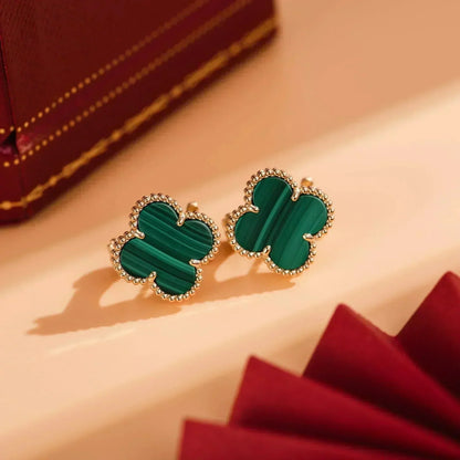 [Luxe Jewelry]CLOVER MEDIUM 1 MOTIFS MALACHITE  EARRINGS