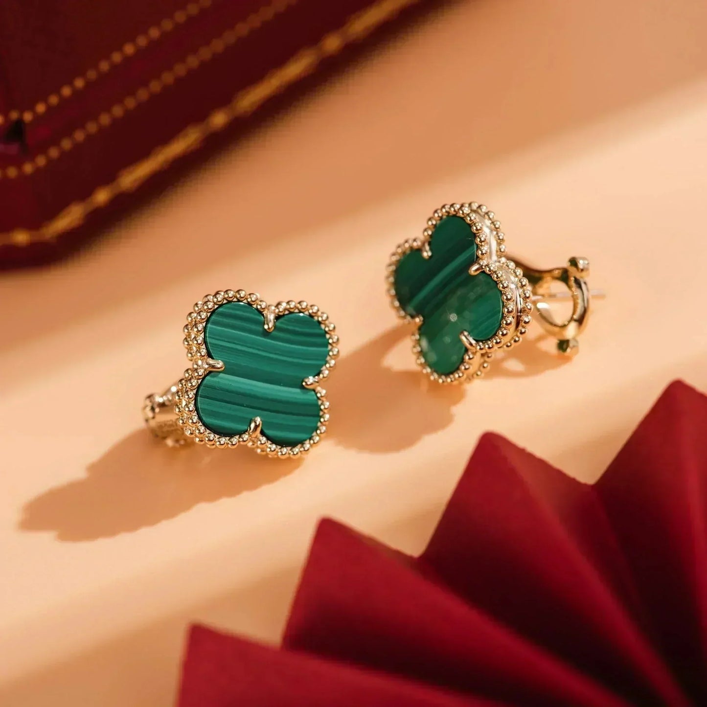 [Luxe Jewelry]CLOVER MEDIUM 1 MOTIFS MALACHITE  EARRINGS