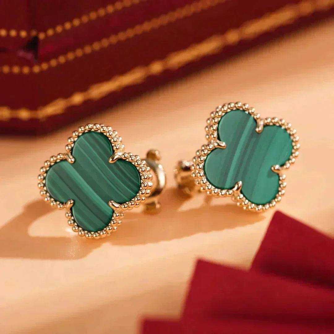 [Luxe Jewelry]CLOVER MEDIUM 1 MOTIFS MALACHITE  EARRINGS
