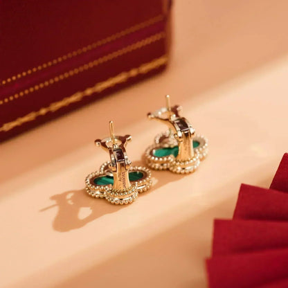 [Luxe Jewelry]CLOVER MEDIUM 1 MOTIFS MALACHITE  EARRINGS