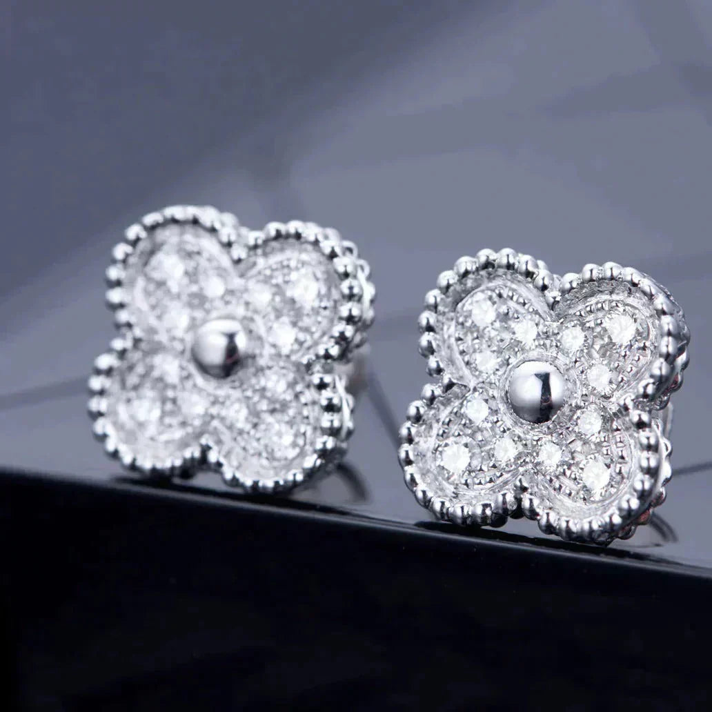 [Luxe Jewelry]CLOVER 1 MOTIFS DIAMOND STUD EARRINGS SILVER