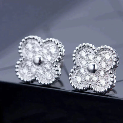 [Luxe Jewelry]CLOVER 1 MOTIFS DIAMOND STUD EARRINGS SILVER