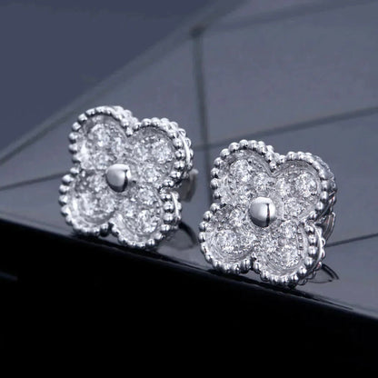 [Luxe Jewelry]CLOVER 1 MOTIFS DIAMOND STUD EARRINGS SILVER