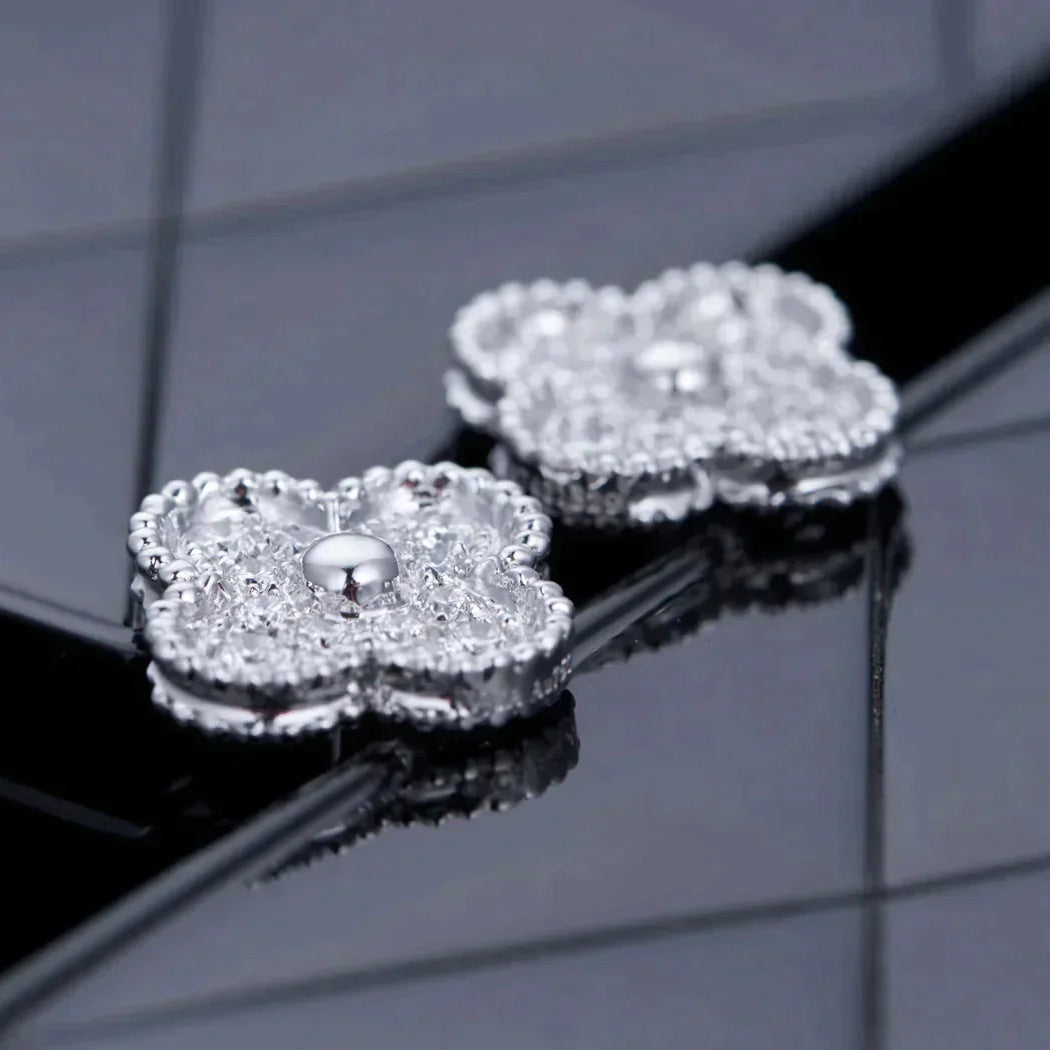 [Luxe Jewelry]CLOVER 1 MOTIFS DIAMOND STUD EARRINGS SILVER