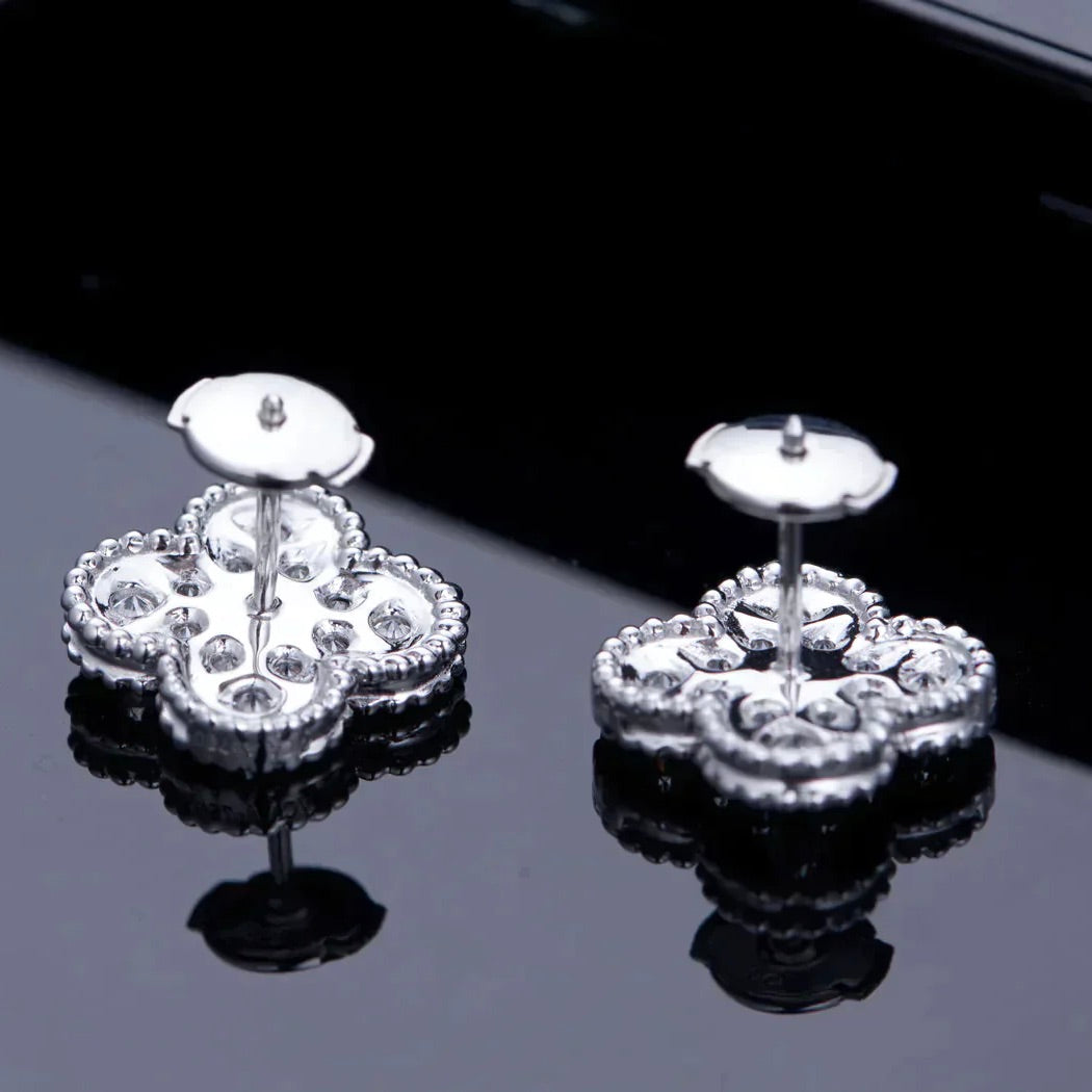 [Luxe Jewelry]CLOVER 1 MOTIFS DIAMOND STUD EARRINGS SILVER
