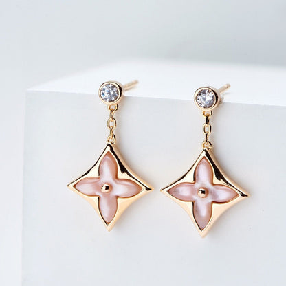 [Luxe Jewelry]DOUBLE STAR PINK GOLD MOP DROP EARRINGS