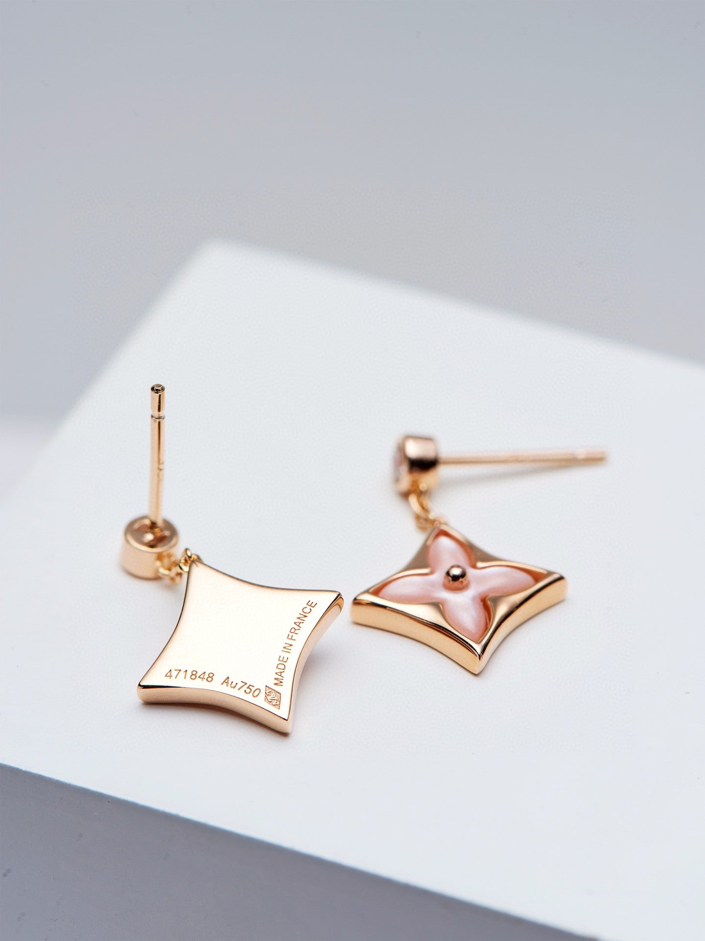 [Luxe Jewelry]DOUBLE STAR PINK GOLD MOP DROP EARRINGS