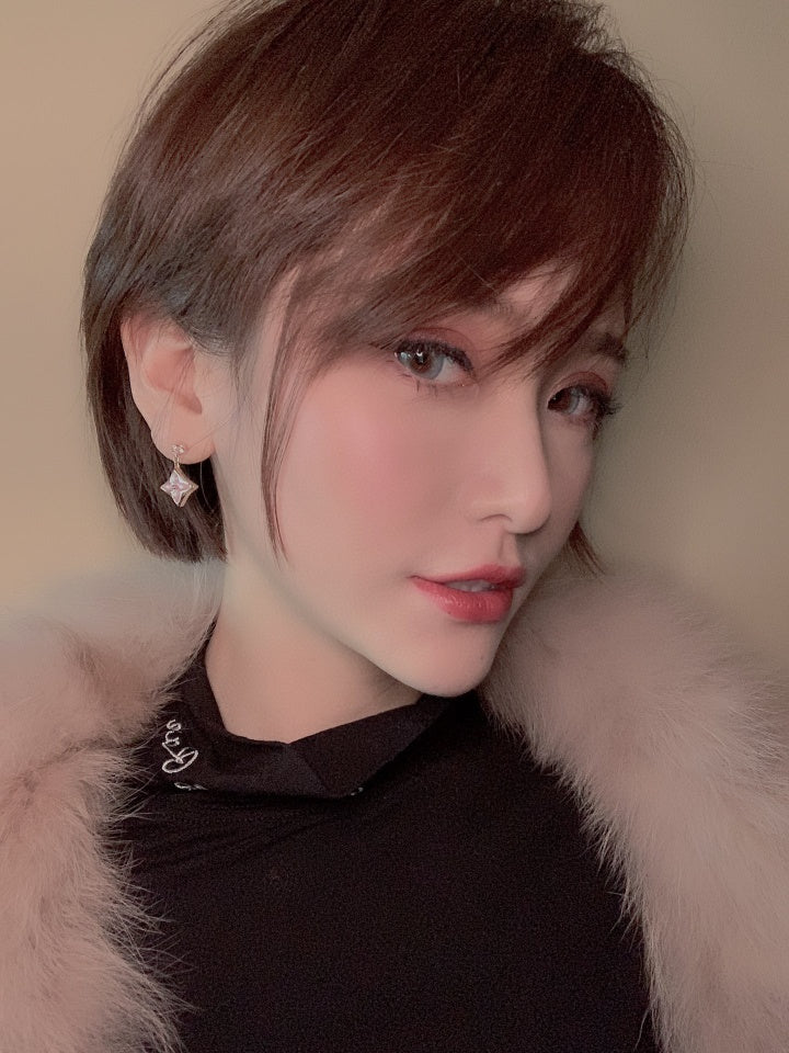 [Luxe Jewelry]DOUBLE STAR PINK GOLD MOP DROP EARRINGS