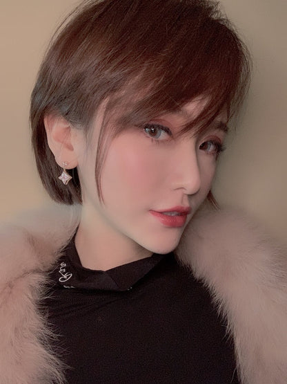 [Luxe Jewelry]DOUBLE STAR PINK GOLD MOP DROP EARRINGS
