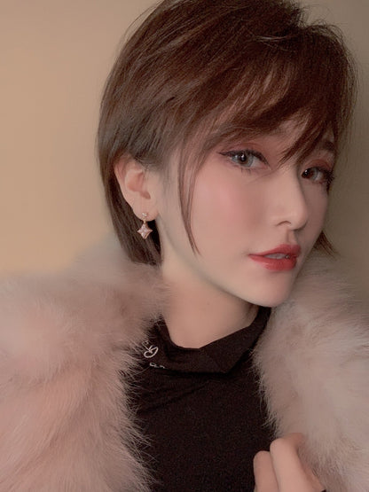 [Luxe Jewelry]DOUBLE STAR PINK GOLD MOP DROP EARRINGS