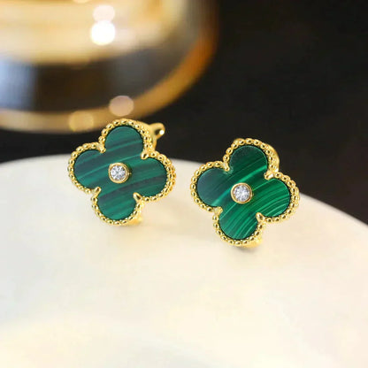 [Luxe Jewelry]CLOVER MEDIUM 1 MOTIFS MALACHITE DIAMOND EARRINGS