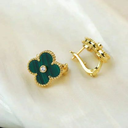 [Luxe Jewelry]CLOVER MEDIUM 1 MOTIFS MALACHITE DIAMOND EARRINGS