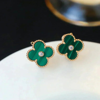 [Luxe Jewelry]CLOVER MEDIUM 1 MOTIFS MALACHITE DIAMOND EARRINGS