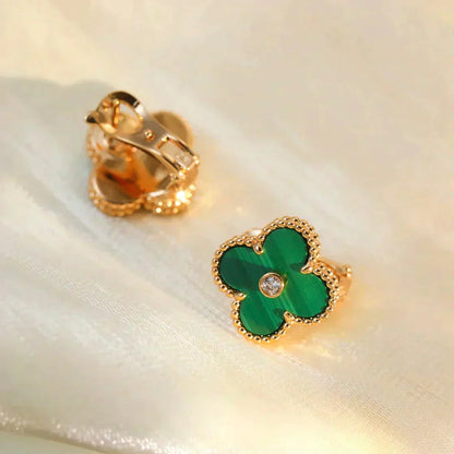 [Luxe Jewelry]CLOVER MEDIUM 1 MOTIFS MALACHITE DIAMOND EARRINGS