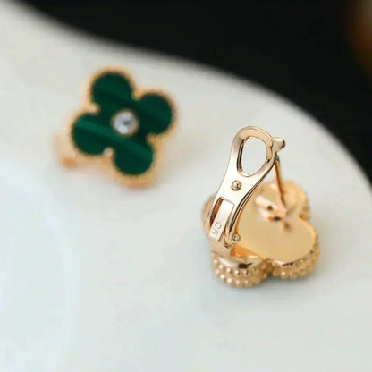 [Luxe Jewelry]CLOVER MEDIUM 1 MOTIFS MALACHITE DIAMOND EARRINGS