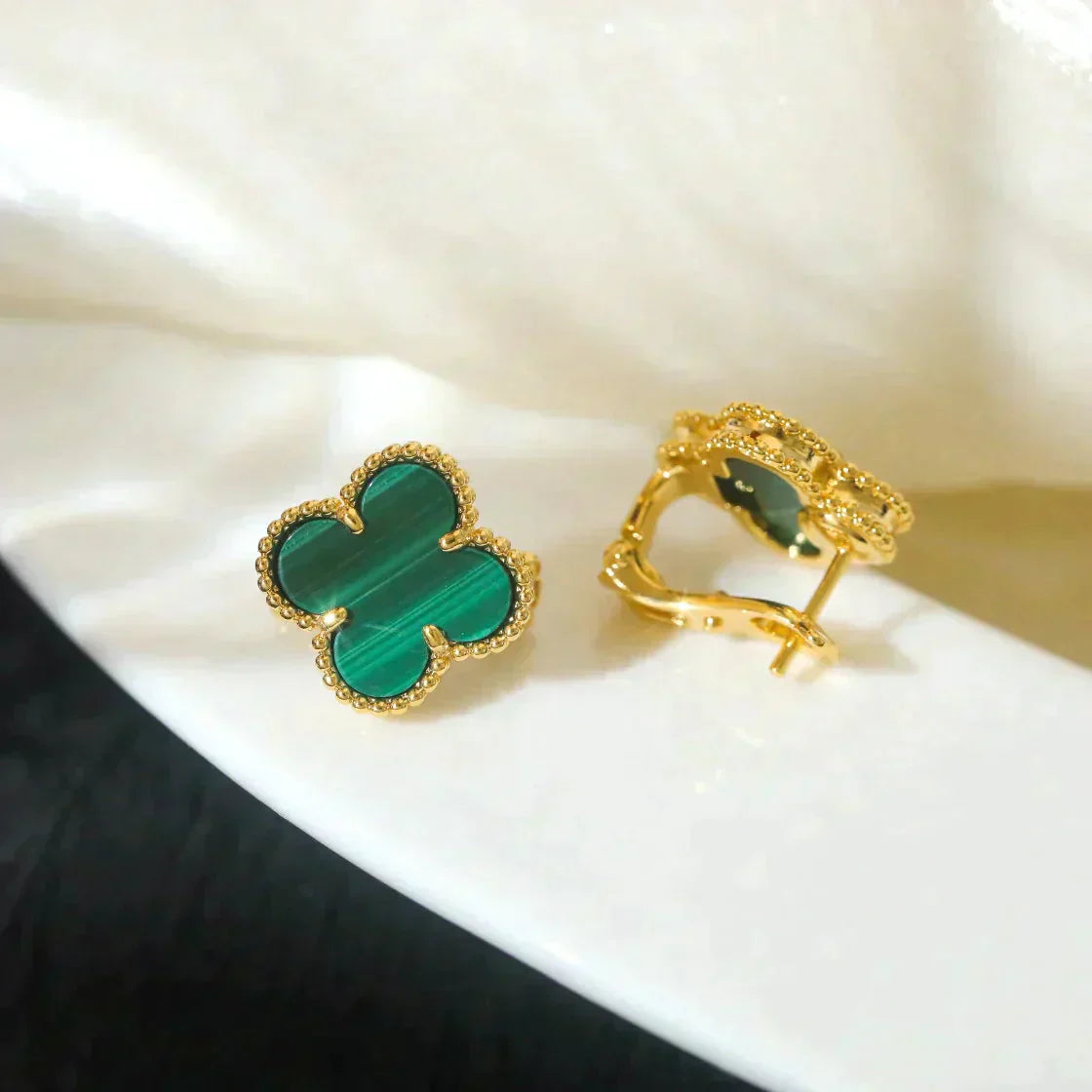 [Luxe Jewelry]CLOVER MEDIUM 1 MOTIFS MALACHITE  EARRINGS