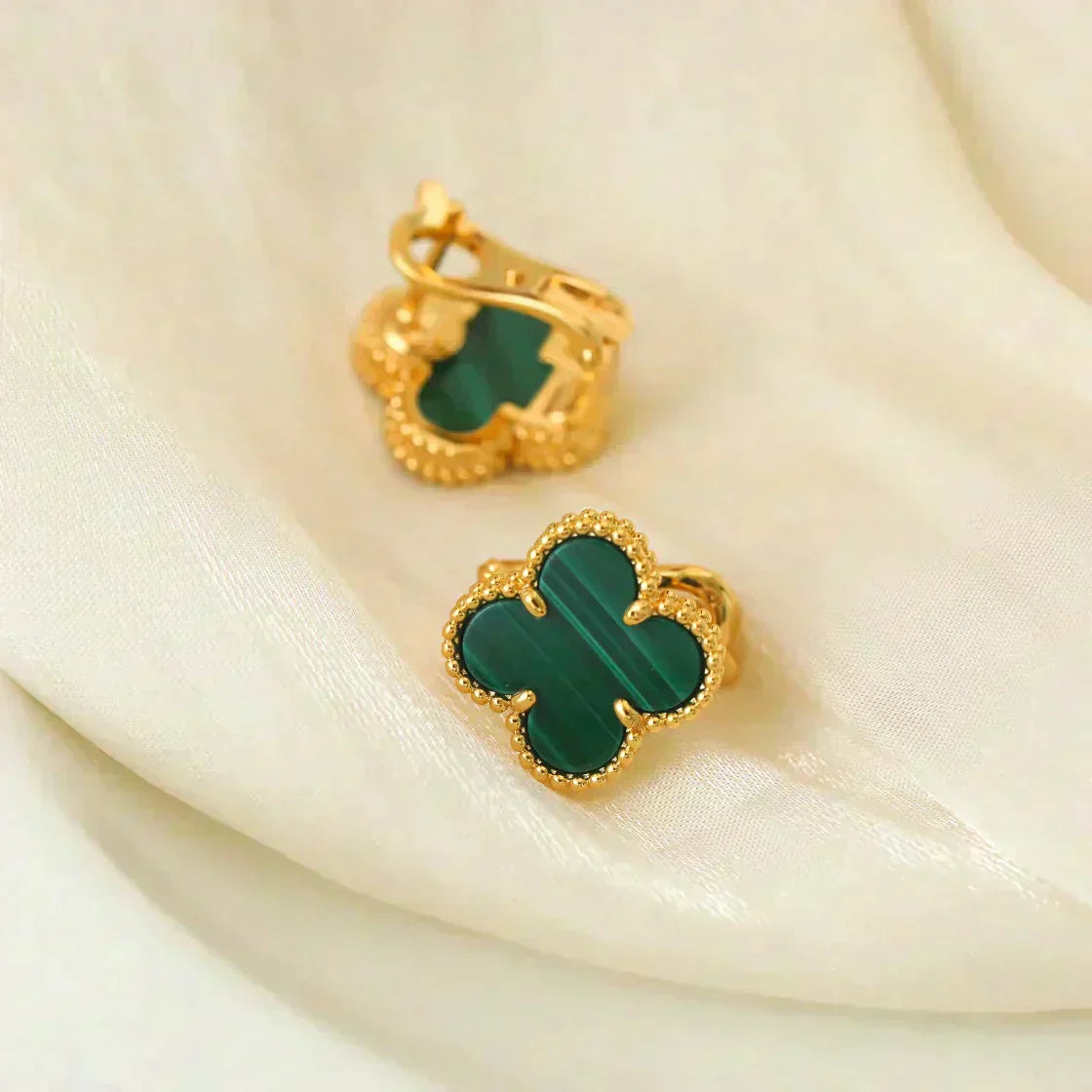 [Luxe Jewelry]CLOVER MEDIUM 1 MOTIFS MALACHITE  EARRINGS