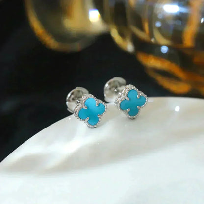 [Luxe Jewelry]CLOVER MINI 9.5MM ONYX STUD EARRINGS SILVER