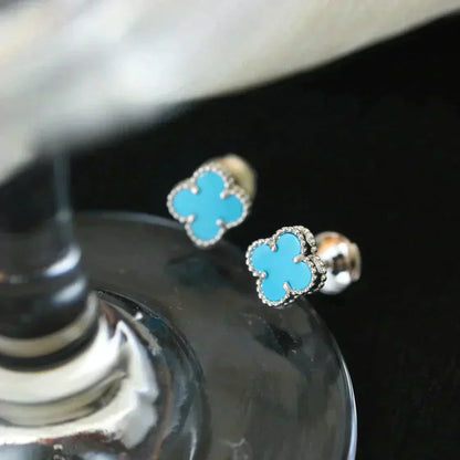[Luxe Jewelry]CLOVER MINI 9.5MM ONYX STUD EARRINGS SILVER