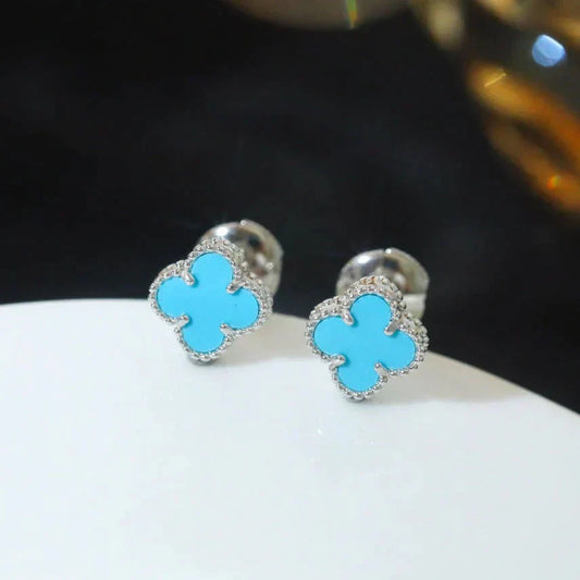 [Luxe Jewelry]CLOVER MINI 9.5MM ONYX STUD EARRINGS SILVER