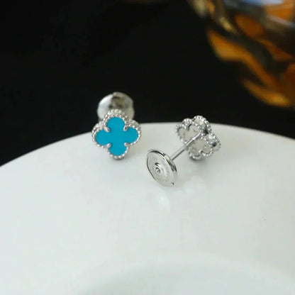 [Luxe Jewelry]CLOVER MINI 9.5MM ONYX STUD EARRINGS SILVER