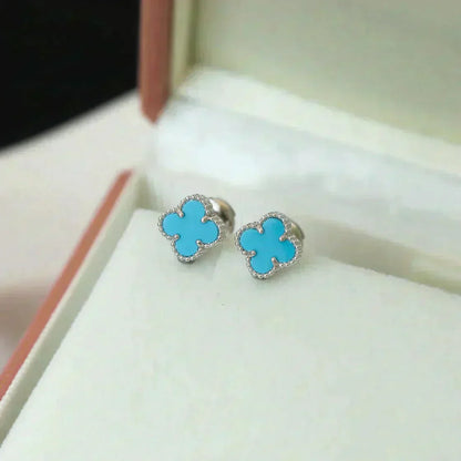 [Luxe Jewelry]CLOVER MINI 9.5MM ONYX STUD EARRINGS SILVER