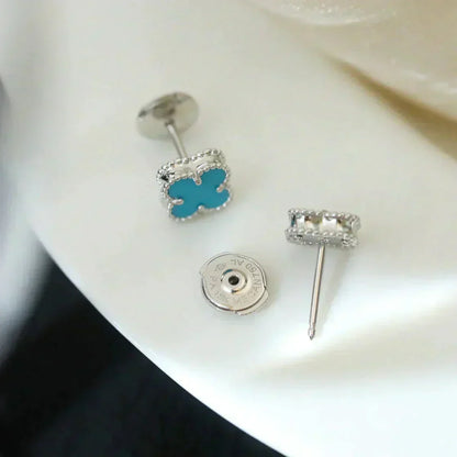 [Luxe Jewelry]CLOVER MINI 9.5MM ONYX STUD EARRINGS SILVER