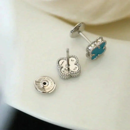 [Luxe Jewelry]CLOVER MINI 9.5MM ONYX STUD EARRINGS SILVER
