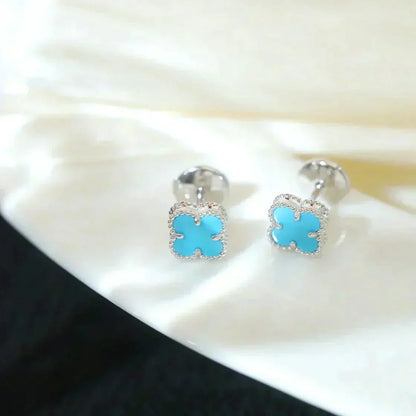 [Luxe Jewelry]CLOVER MINI 9.5MM ONYX STUD EARRINGS SILVER