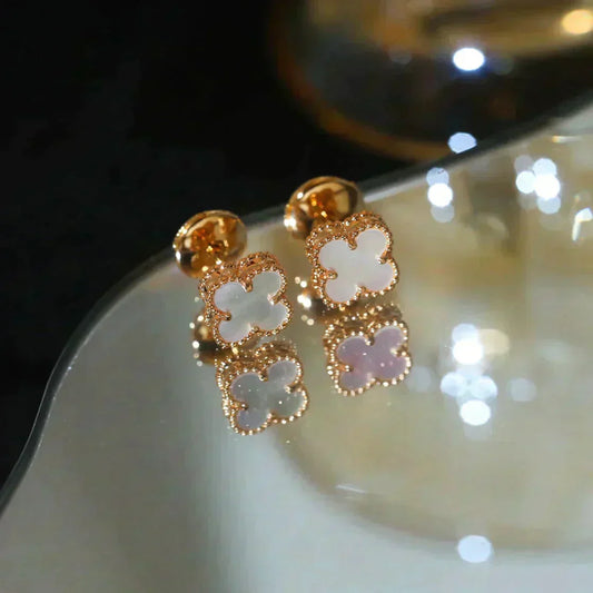 [Luxe Jewelry]CLOVER MINI 9.5MM WHITE MOP EARRINGS