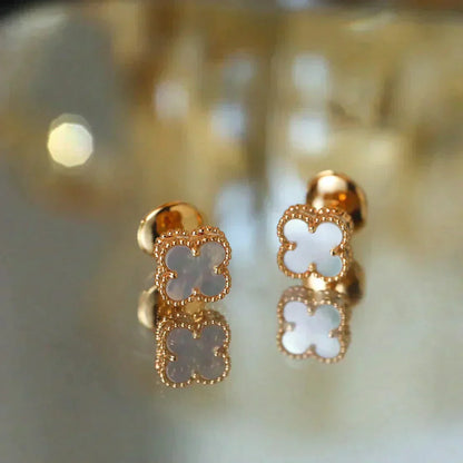 [Luxe Jewelry]CLOVER MINI 9.5MM WHITE MOP EARRINGS