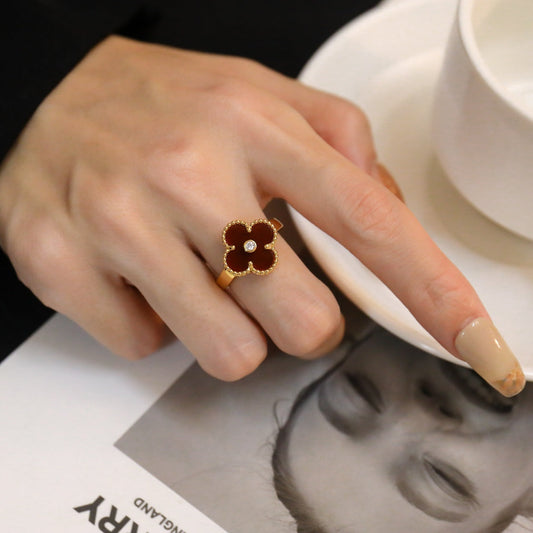 [Luxe Jewelry]CLOVER CARNELIAN RING ROSE GOLD DIAMOND