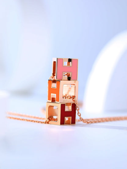 [Luxe Jewelry]H CAGE PINK GOLD NECKLACE