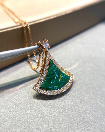 [Luxe Jewelry]DREAM MALACHITE DIAMOND PAVED PINK GOLD NECKLACE
