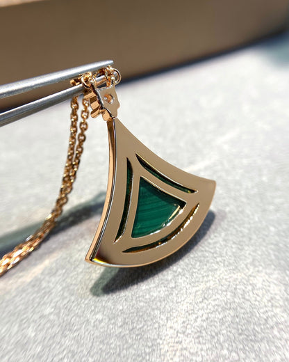 [Luxe Jewelry]DREAM MALACHITE DIAMOND PAVED PINK GOLD NECKLACE