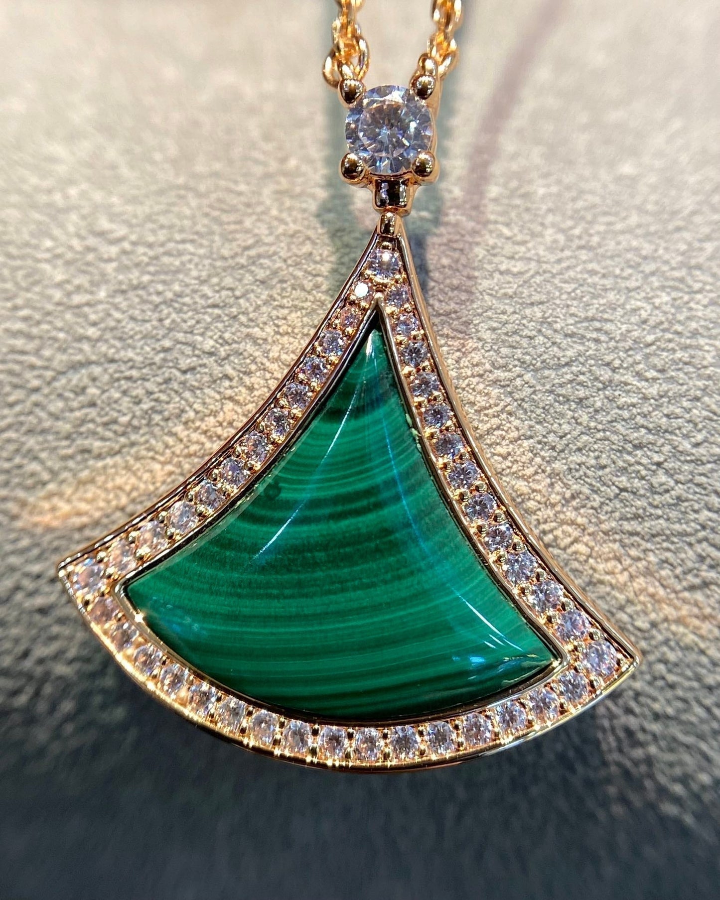 [Luxe Jewelry]DREAM MALACHITE DIAMOND PAVED PINK GOLD NECKLACE