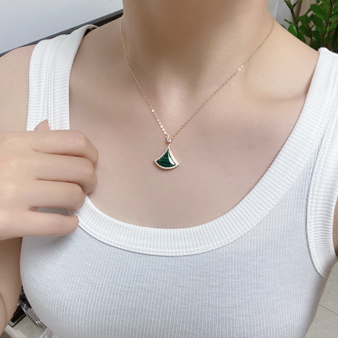 [Luxe Jewelry]DREAM MALACHITE DIAMOND PAVED PINK GOLD NECKLACE