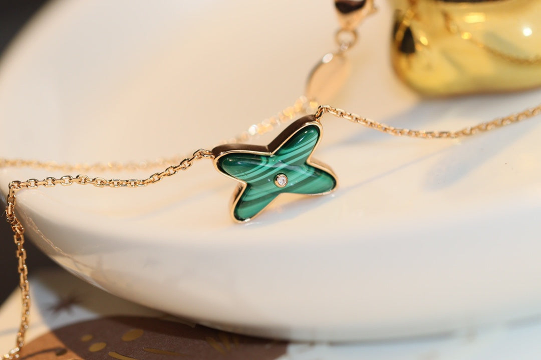 [Luxe Jewelry]JEUX MALACHITE 1 DIAMOND PINK GOLD NECKLACE