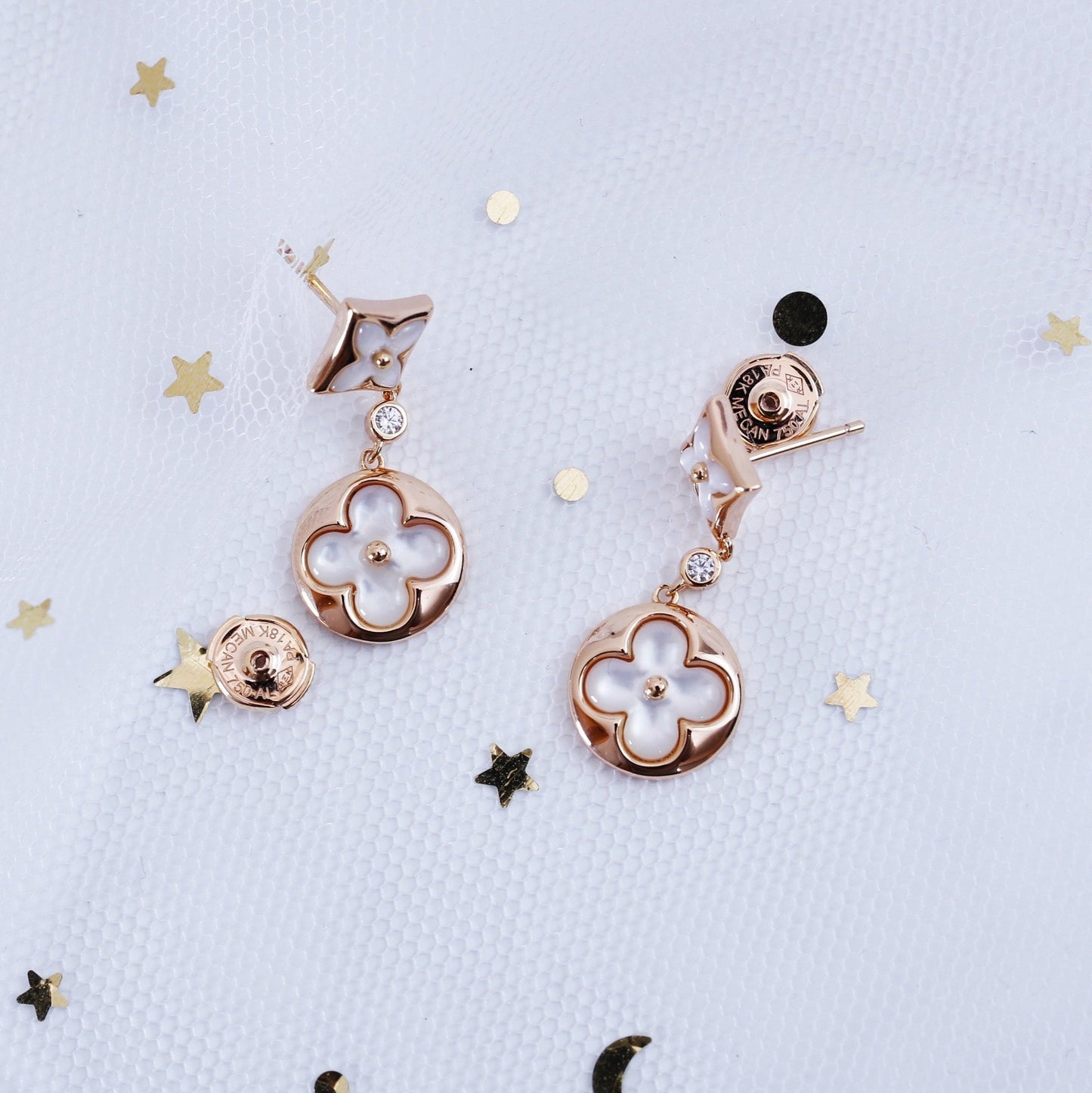 [Luxe Jewelry]STAR AND SUN PINK GOLD MOP DROP EARRINGS